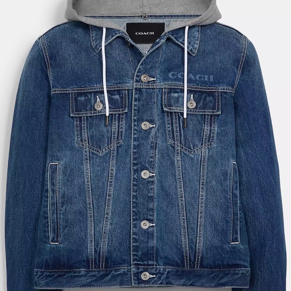 Coach Denim Jacket with Removable Hoodie Style C7820 Size L Retails for $628